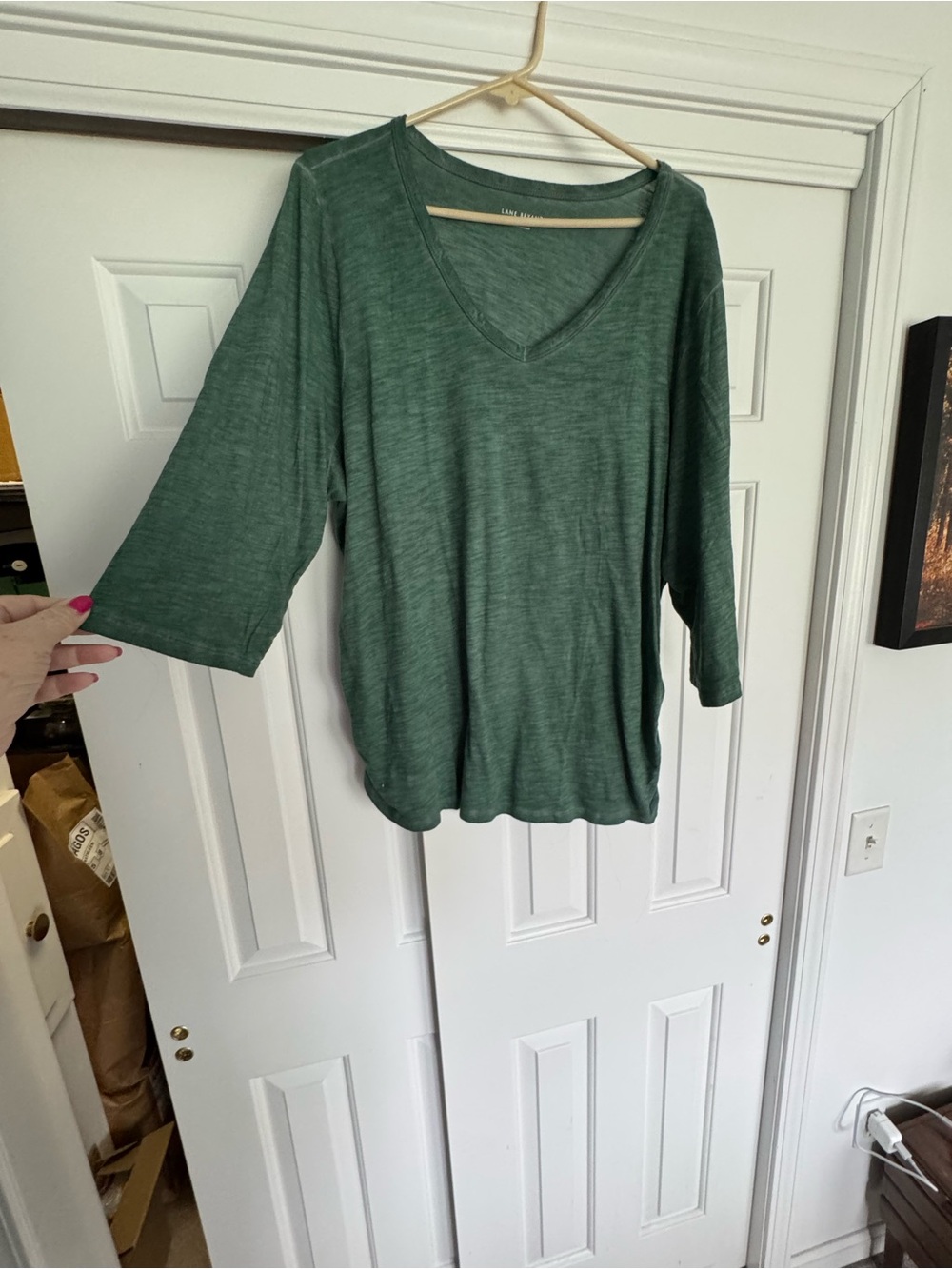 Lane Bryant Forest Green V-Neck Long Sleeve Top